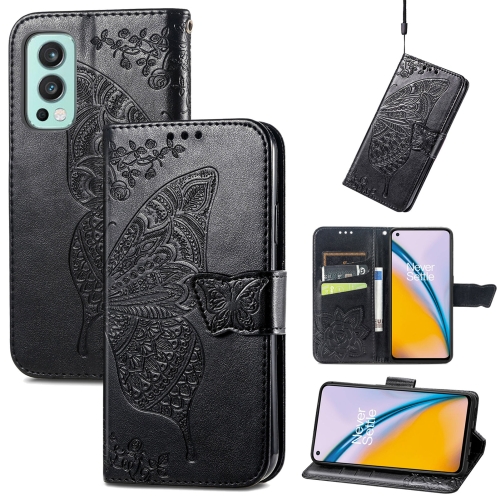 

Butterfly Love Flowers Embossed Horizontal Flip Leather Case with Holder & Card Slots & Wallet & Lanyard For OnePlus Nord 2 5G(Black)