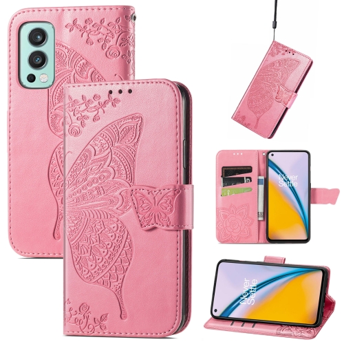 

Butterfly Love Flowers Embossed Horizontal Flip Leather Case with Holder & Card Slots & Wallet & Lanyard For OnePlus Nord 2 5G(Pink)