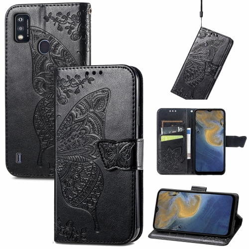

Butterfly Love Flowers Embossed Horizontal Flip Leather Case with Holder & Card Slots & Wallet & Lanyard For ZTE Blade A51(Black)