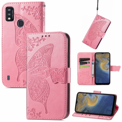 

Butterfly Love Flowers Embossed Horizontal Flip Leather Case with Holder & Card Slots & Wallet & Lanyard For ZTE Blade A51(Pink)
