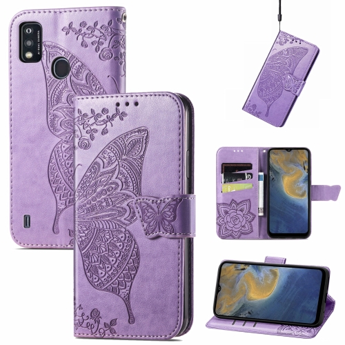 

Butterfly Love Flowers Embossed Horizontal Flip Leather Case with Holder & Card Slots & Wallet & Lanyard For ZTE Blade A51(Light Purple)