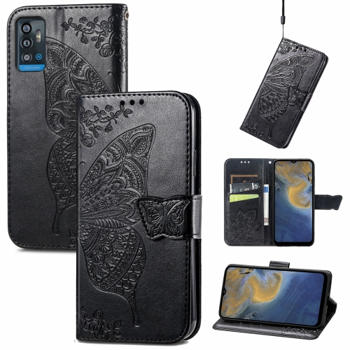 

Butterfly Love Flowers Embossed Horizontal Flip Leather Case with Holder & Card Slots & Wallet & Lanyard For ZTE Blade A71(Black)