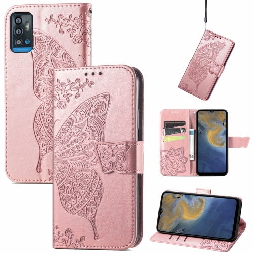 

Butterfly Love Flowers Embossed Horizontal Flip Leather Case with Holder & Card Slots & Wallet & Lanyard For ZTE Blade A71(Rose Gold)