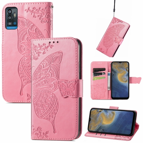 

Butterfly Love Flowers Embossed Horizontal Flip Leather Case with Holder & Card Slots & Wallet & Lanyard For ZTE Blade A71(Pink)