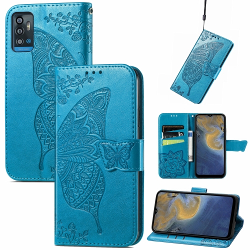 

Butterfly Love Flowers Embossed Horizontal Flip Leather Case with Holder & Card Slots & Wallet & Lanyard For ZTE Blade A71(Blue)
