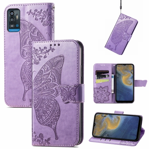 

Butterfly Love Flowers Embossed Horizontal Flip Leather Case with Holder & Card Slots & Wallet & Lanyard For ZTE Blade A71(Light Purple)