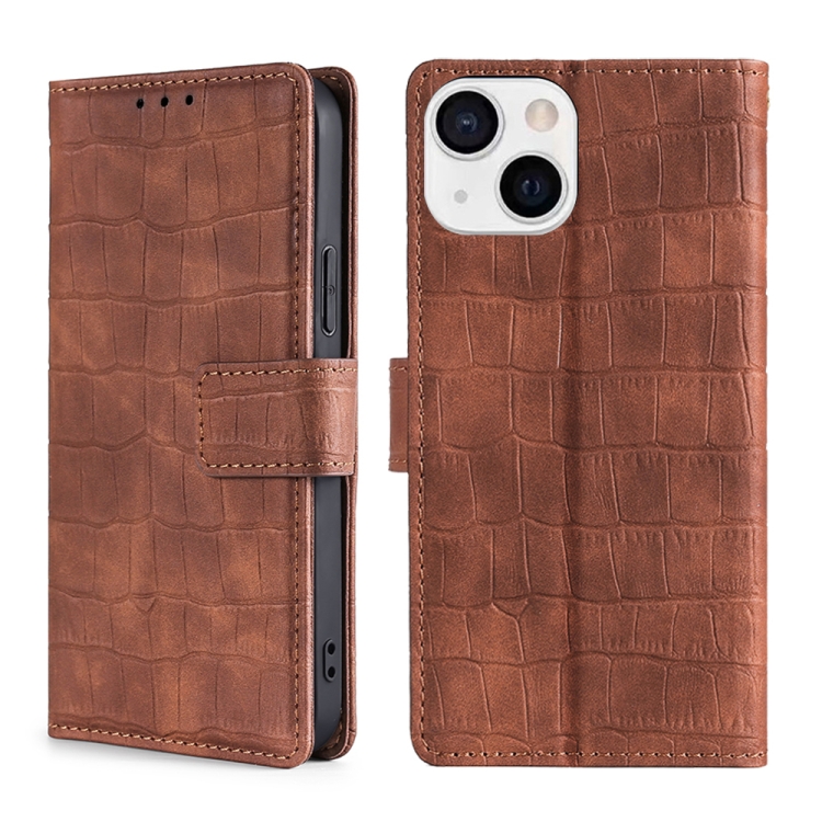 

Skin Feel Crocodile Texture Magnetic Clasp Horizontal Flip PU Leather Case with Holder & Card Slots & Wallet For iPhone 13(Brown)
