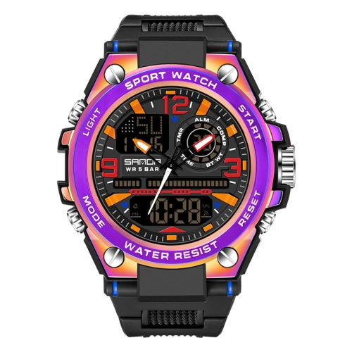 

SANDA Dual Digital Display Luminous Stopwatch Chronograph Alarm Clock Men Quartz Sports Watch(6024 Symphony Purple)