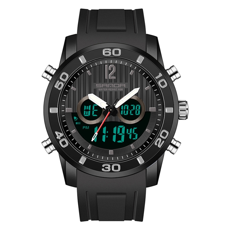 

SANDA 3106 Dual Digital Display Men Outdoor Sports Luminous Shockproof Electronic Watch(Full Black)