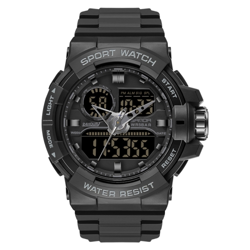 

SANDA 6025 Dual Time Digital Display Luminous Calendar Waterproof Multifunctional Men Sports Quartz Watch(All Black)