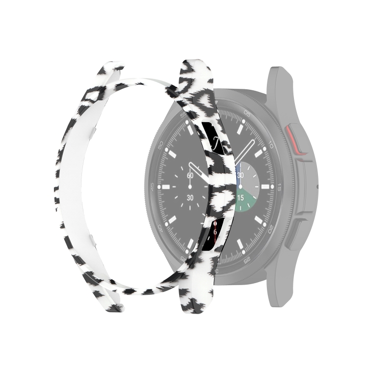 

For Samsung Galaxy Watch4 Classic 42mm Half Coverage Hollowed PC Protective Case(White Leopard Print)
