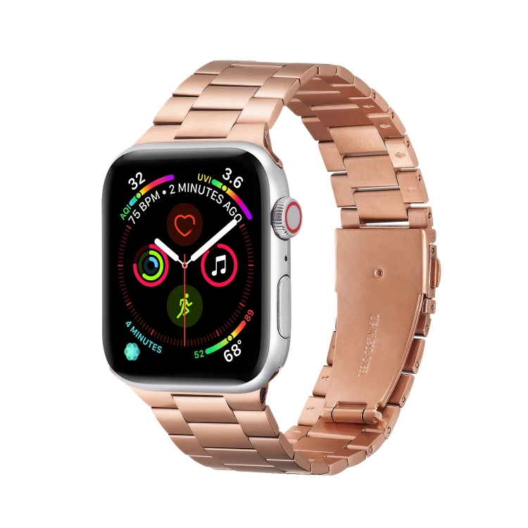 

Ultra-thin Three-bead Metal Replacement Strap Watchband For Apple Watch Series 7 41mm / 6 & SE & 5 & 4 40mm / 3 & 2 & 1 38mm(Rose Gold)