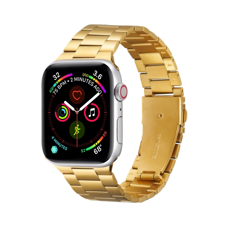 

Ultra-thin Three-bead Metal Strap Watch Band For Apple Watch Series 7 45mm / 6 & SE & 5 & 4 44mm / 3 & 2 & 1 42mm(Gold)