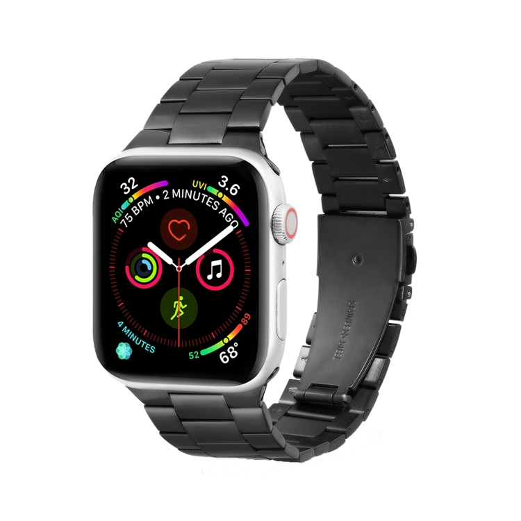 

Ultra-thin Three-bead Metal Strap Watch Band For Apple Watch Ultra 49mm / Series 8&7 45mm / SE 2&6&SE&5&4 44mm / 3&2&1 42mm(Black)