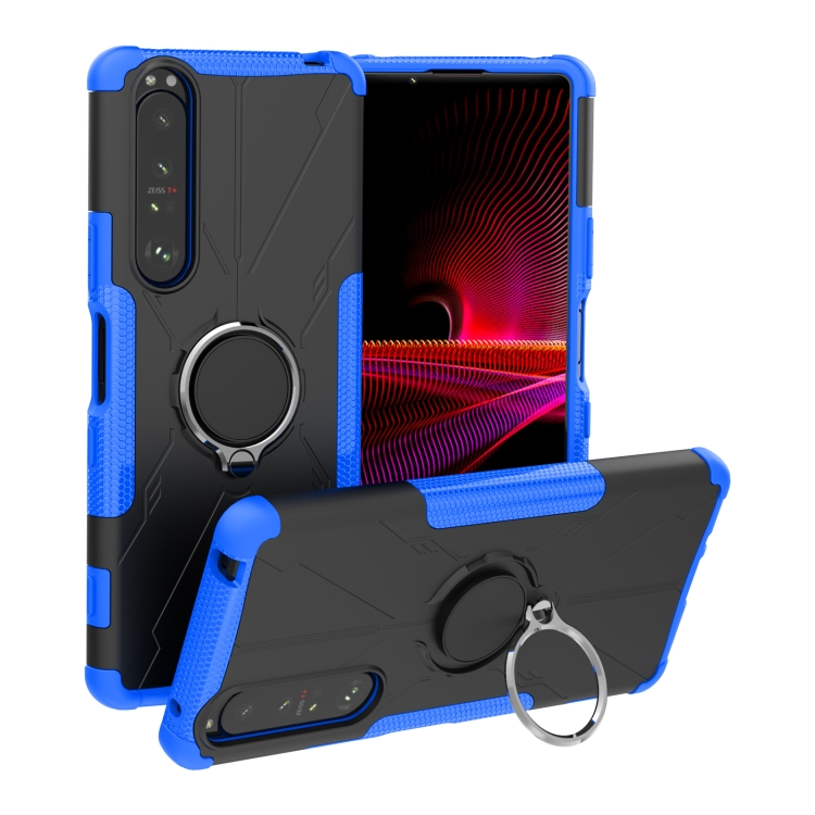 

For Sony Xperia 1 III Armor Bear Shockproof PC + TPU Protective Case with Ring Holder(Blue)