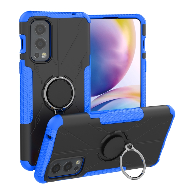 

For OnePlus Nord 2 5G Armor Bear Shockproof PC + TPU Protective Case with Ring Holder(Blue)