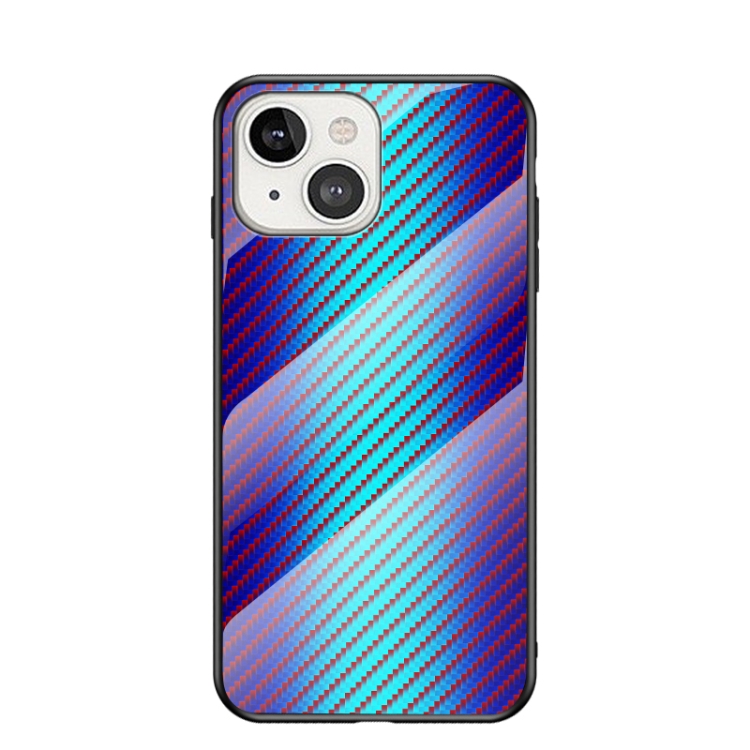 

Gradient Carbon Fiber Texture TPU Border Tempered Glass Case For iPhone 13 mini(Blue Fiber)