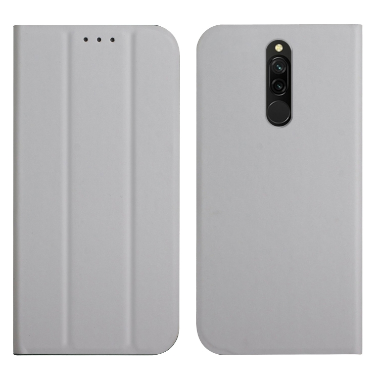 

For Xiaomi Redmi 8 3-Folding Ultrathin Skin Feel Magnetic Solid Color Horizontal Flip Leather Case with Holder(Grey)