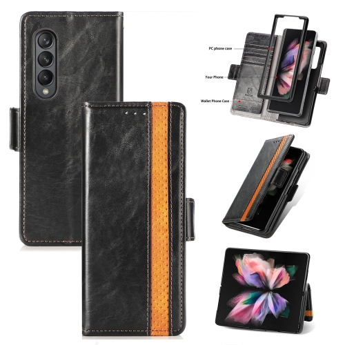 

For Samsung Galaxy Z Fold3 5G CaseNeo Business Splicing Dual Magnetic Buckle Horizontal Flip PU Leather Case with Holder & Card Slots & Wallet(Black)