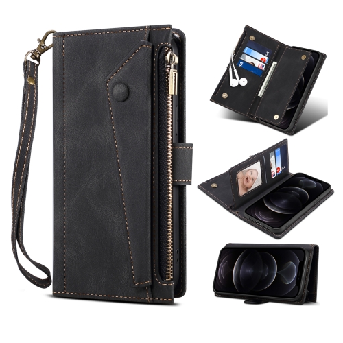 

Retro Frosted Horizontal Flip Leather Case with Holder & Card Slot & Wallet & Zipper Pocket & Lanyard For iPhone 13(Black)