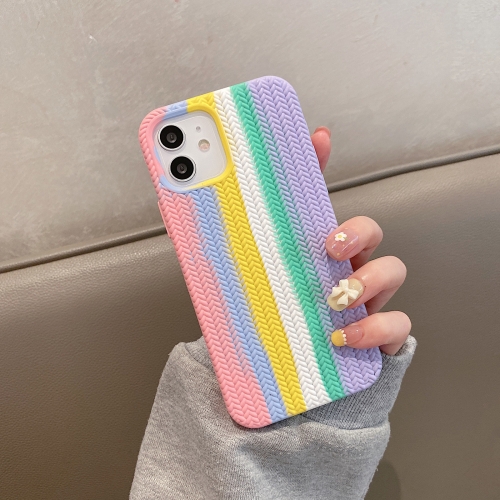 

Herringbone Texture Silicone Protective Case For iPhone 13 Pro(Rainbow Pink)