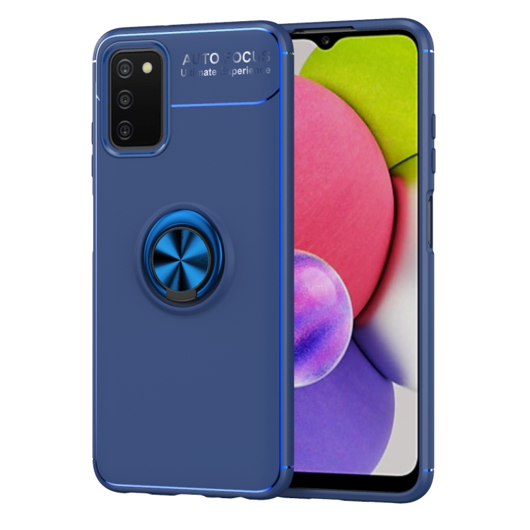 

For Samsung Galaxy A03s 164mm Metal Ring Holder 360 Degree Rotating TPU Case(Blue)