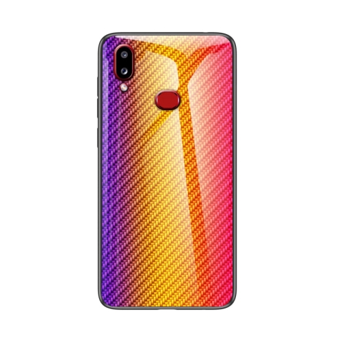 

For Samsung Galaxy A10s Gradient Carbon Fiber Texture TPU Border Tempered Glass Case(Colorful Fiber)