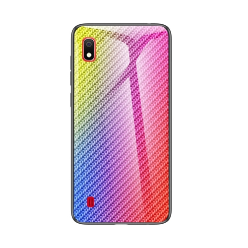 

For Samsung Galaxy A10 Gradient Carbon Fiber Texture TPU Border Tempered Glass Case(Colorful Fiber)