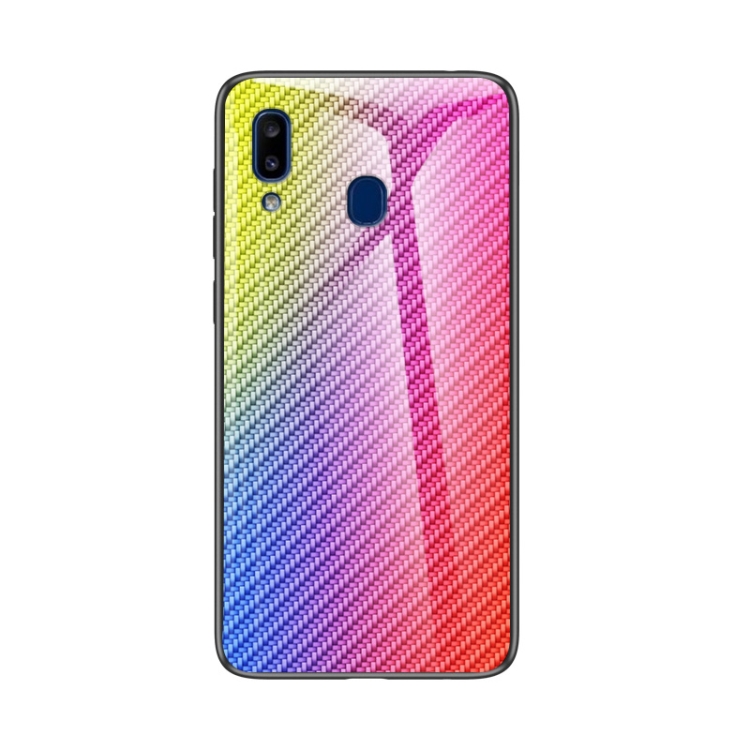 

For Samsung Galaxy A20e Gradient Carbon Fiber Texture TPU Border Tempered Glass Case(Colorful Fiber)