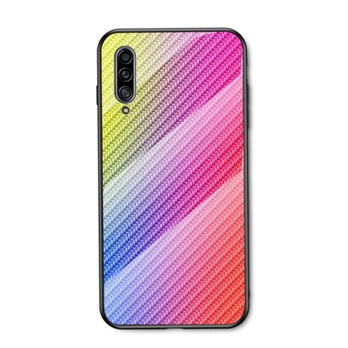 

For Samsung Galaxy A50s / A30s / A50 Gradient Carbon Fiber Texture TPU Border Tempered Glass Case(Colorful Fiber)