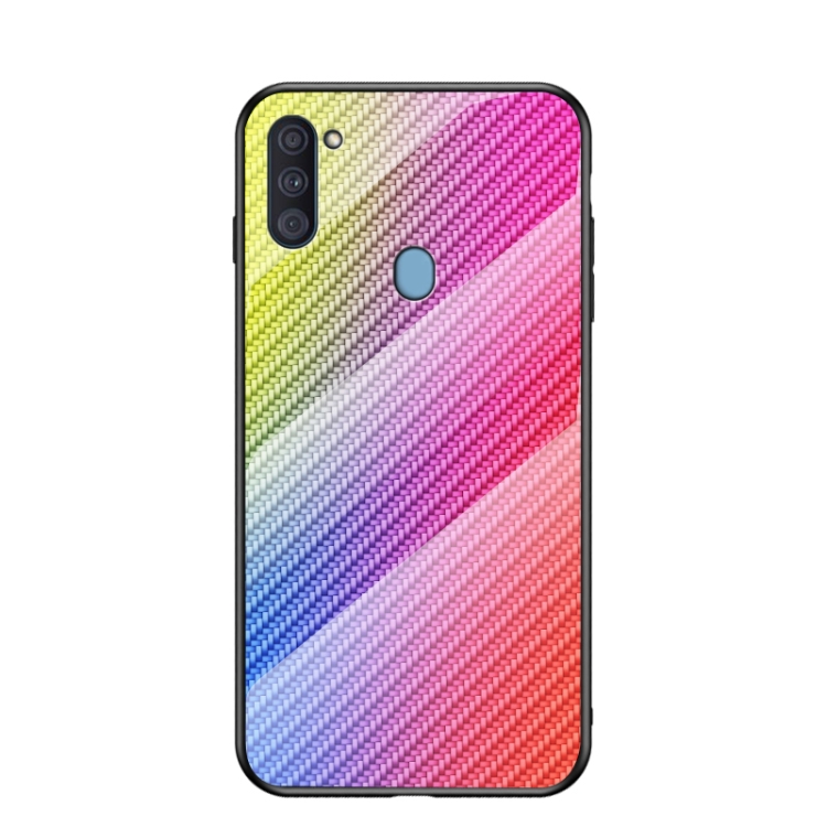 

For Samsung Galaxy A11 / M11 Gradient Carbon Fiber Texture TPU Border Tempered Glass Case(Colorful Fiber)