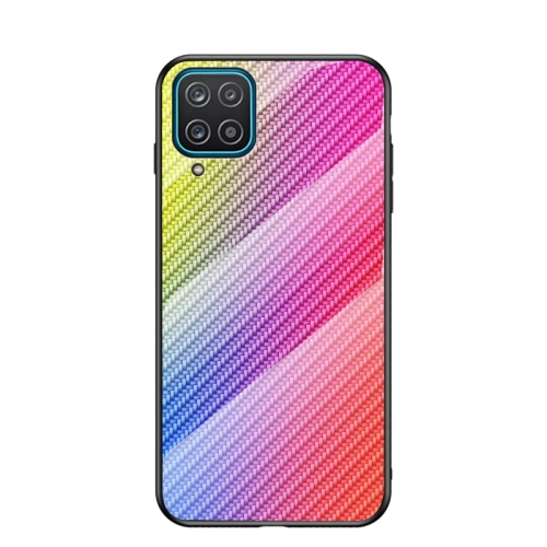 

For Samsung Galaxy A12 Gradient Carbon Fiber Texture TPU Border Tempered Glass Case(Colorful Fiber)