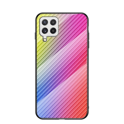 

For Samsung Galaxy A22 4G Gradient Carbon Fiber Texture TPU Border Tempered Glass Case(Colorful Fiber)