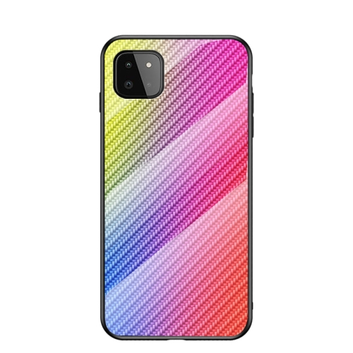 

For Samsung Galaxy A22 5G Gradient Carbon Fiber Texture TPU Border Tempered Glass Case(Colorful Fiber)