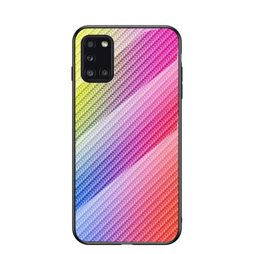 

For Samsung Galaxy A31 Gradient Carbon Fiber Texture TPU Border Tempered Glass Case(Colorful Fiber)