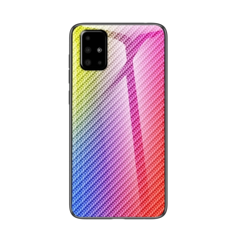 

For Samsung Galaxy A71 Gradient Carbon Fiber Texture TPU Border Tempered Glass Case(Colorful Fiber)