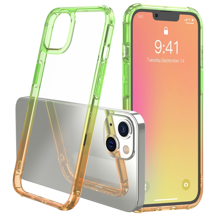 

Sound Coversion Shockproof Gradient Acrylic Protective Case For iPhone 13(Green Orange)