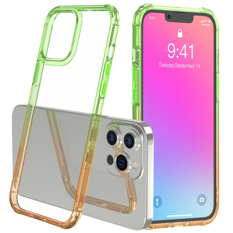 

Sound Coversion Shockproof Gradient Acrylic Protective Case For iPhone 13 Pro(Green Orange)