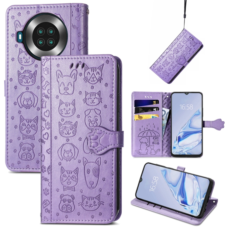 

For CUBOT Note 20 Lovely Cat and Dog Embossing Pattern Horizontal Flip Leather Case , with Holder & Card Slots & Wallet & Cartoon Clasp & Lanyard(Purple)