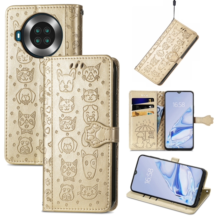 

For CUBOT Note 20 Lovely Cat and Dog Embossing Pattern Horizontal Flip Leather Case , with Holder & Card Slots & Wallet & Cartoon Clasp & Lanyard(Gold)
