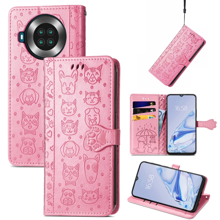 

For CUBOT Note 20 Lovely Cat and Dog Embossing Pattern Horizontal Flip Leather Case , with Holder & Card Slots & Wallet & Cartoon Clasp & Lanyard(Pink)