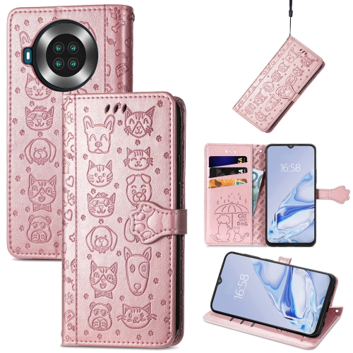 

For CUBOT Note 20 Lovely Cat and Dog Embossing Pattern Horizontal Flip Leather Case , with Holder & Card Slots & Wallet & Cartoon Clasp & Lanyard(Rose Gold)