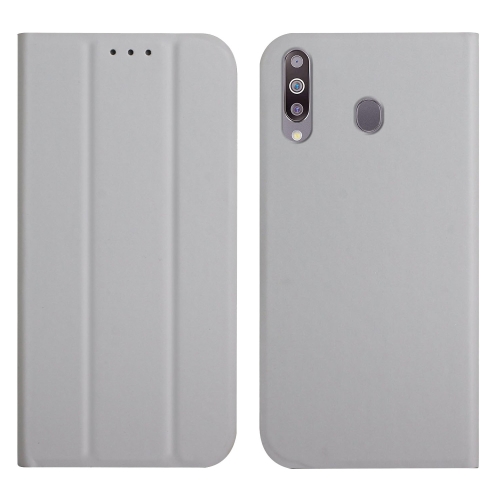 

For Samsung Galaxy A20s 3-Folding Ultrathin Skin Feel Magnetic Solid Color Horizontal Flip Leather Case with Holder(Grey)
