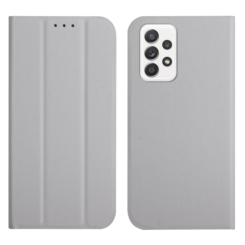 

For Samsung Galaxy A52 5G 3-Folding Ultrathin Skin Feel Magnetic Solid Color Horizontal Flip Leather Case with Holder(Grey)