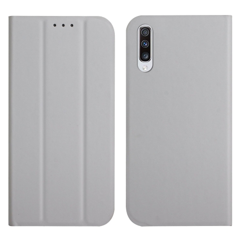 

For Samsung Galaxy A70 3-Folding Ultrathin Skin Feel Magnetic Solid Color Horizontal Flip Leather Case with Holder(Grey)