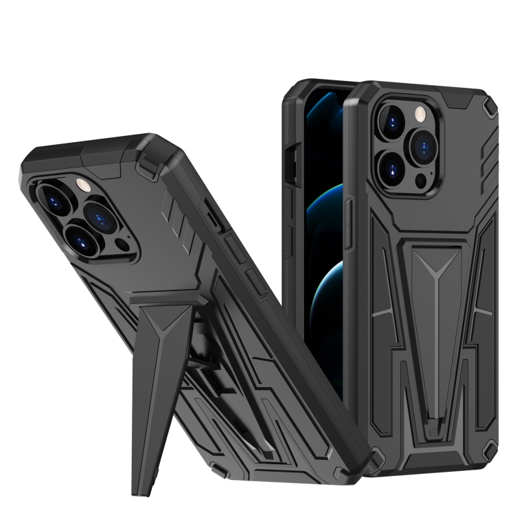

Super V Armor PC + TPU Shockproof Case with Invisible Holder For iPhone 13 Pro Max(Black)