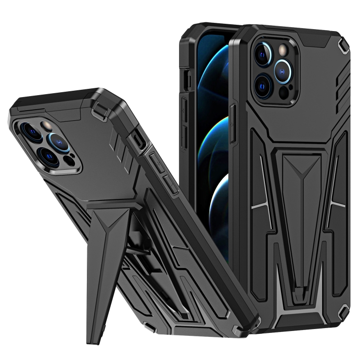 

Super V Armor PC + TPU Shockproof Case with Invisible Holder For iPhone 12 Pro(Black)