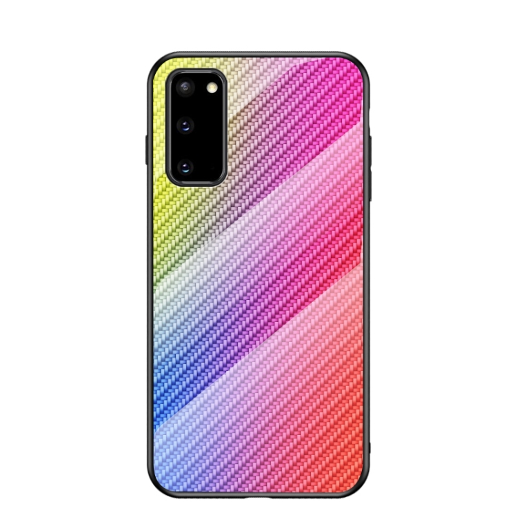 

For Samsung Galaxy S20+ Gradient Carbon Fiber Texture TPU Border Tempered Glass Case(Colorful Fiber)