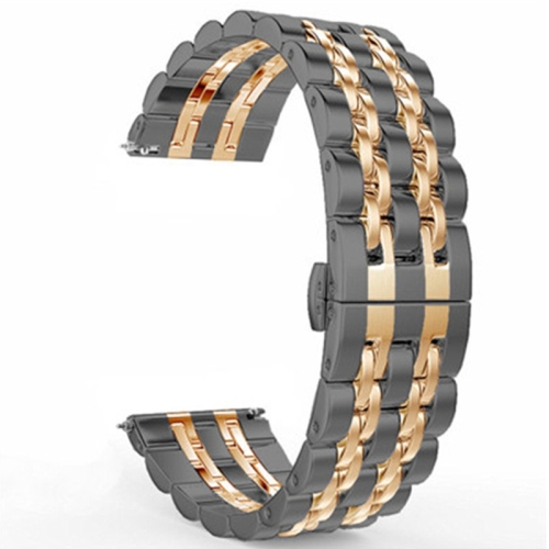 

22mm Men Version Seven-beads Steel Replacement Strap Watchband(Black Rose Gold)