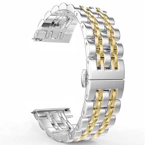 

22mm Men Version Seven-beads Steel Replacement Strap Watchband(Silver Gold)